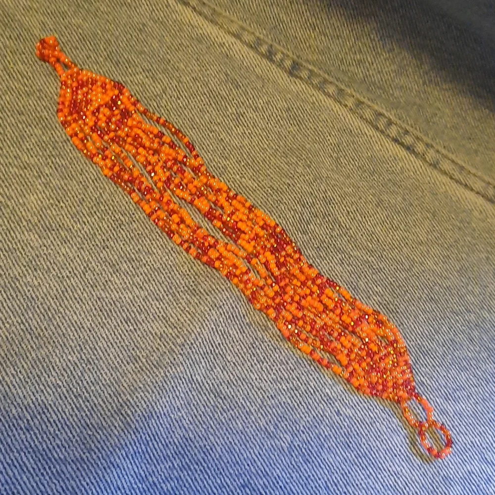 12 Strand Cuff Beaded Orange Tone Bracelet.. Orangreffic must see - Picture 2 of 5